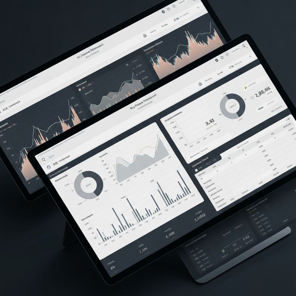 Financial dashboard showing automated invoice processing, reconciliation reports, and accounting automation